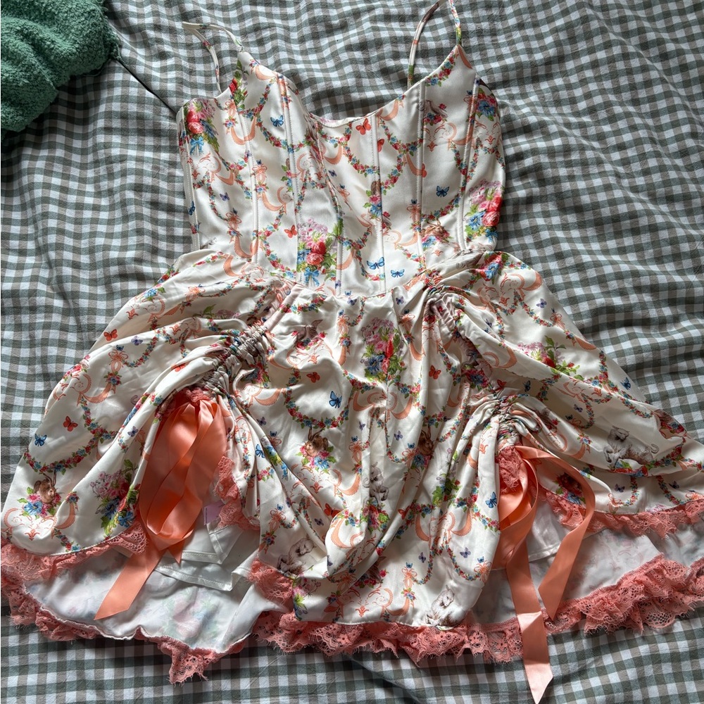 Sugar Thrillz Floral Satin Dress with Pink and Red Accents